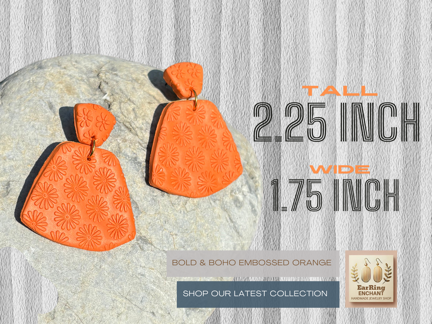 Bold & Boho Embossed Orange Polymer Clay Earrings