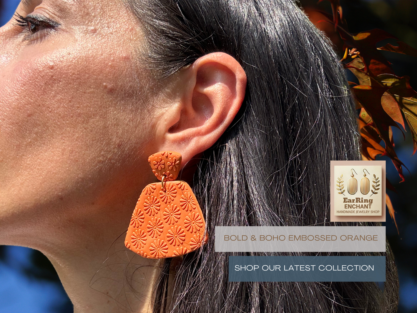 Bold & Boho Embossed Orange Polymer Clay Earrings