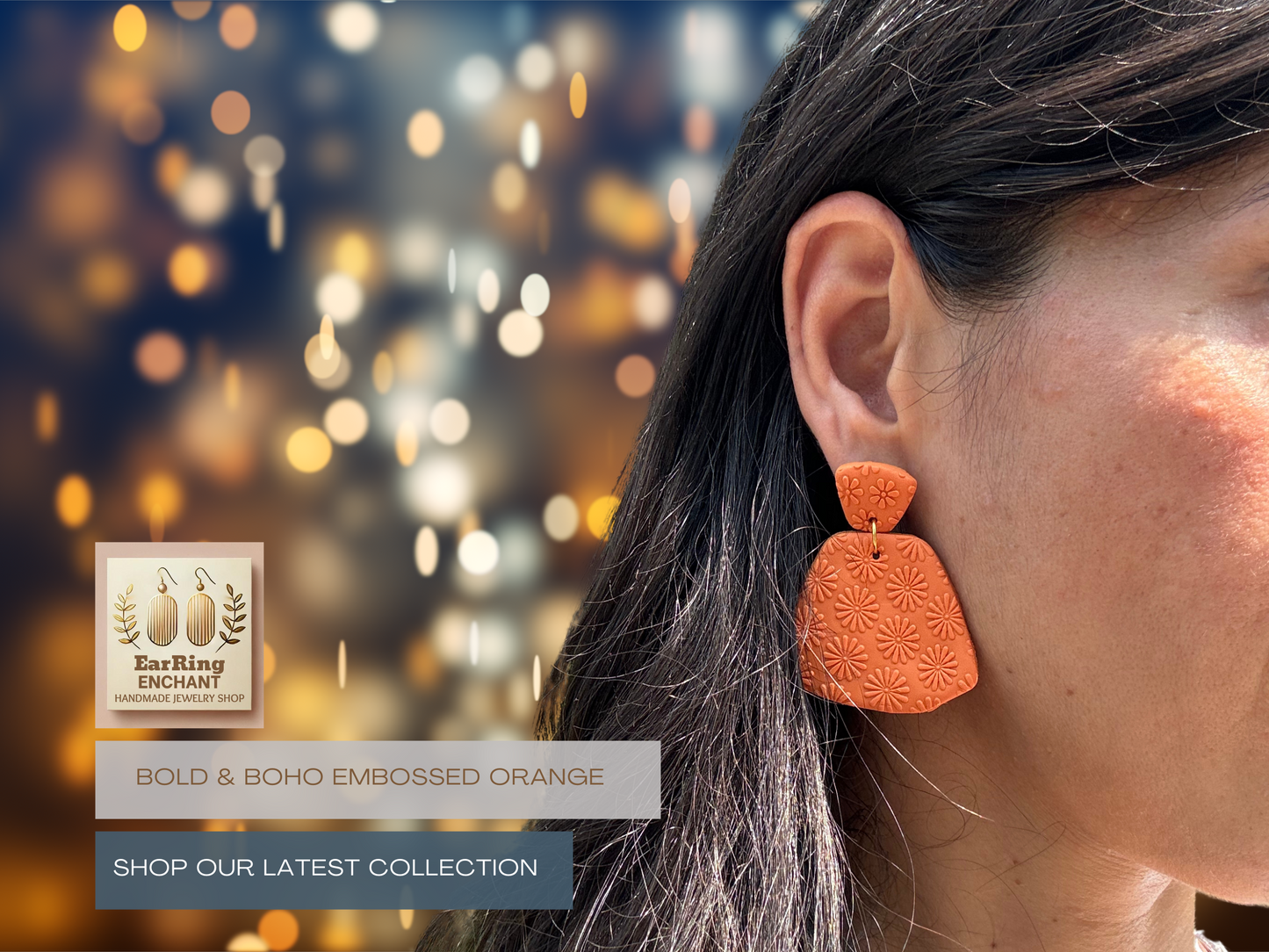 Bold & Boho Embossed Orange Polymer Clay Earrings