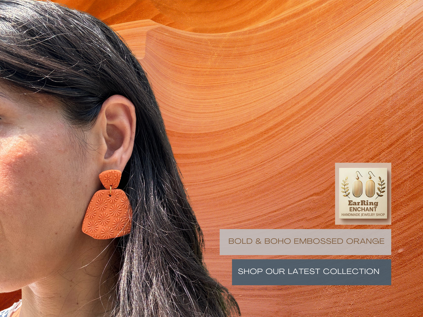 Bold & Boho Embossed Orange Polymer Clay Earrings