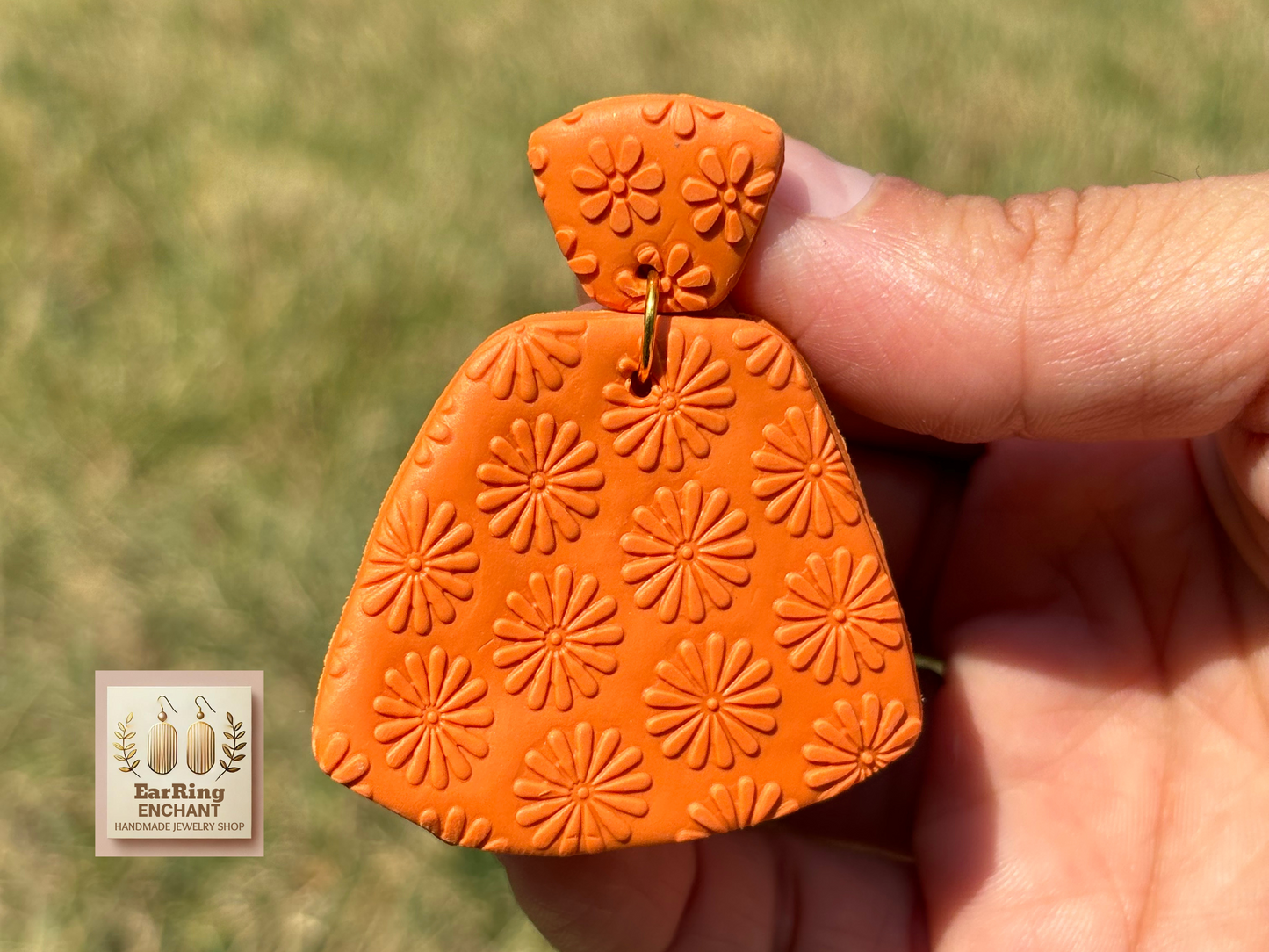 Bold & Boho Embossed Orange Polymer Clay Earrings