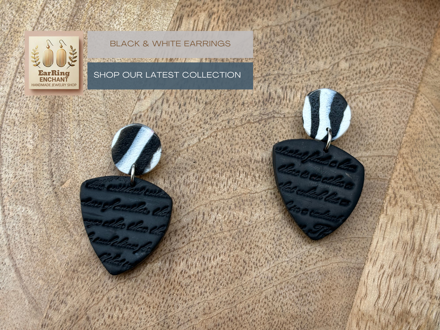 Elegant Black & White Embossed Earrings