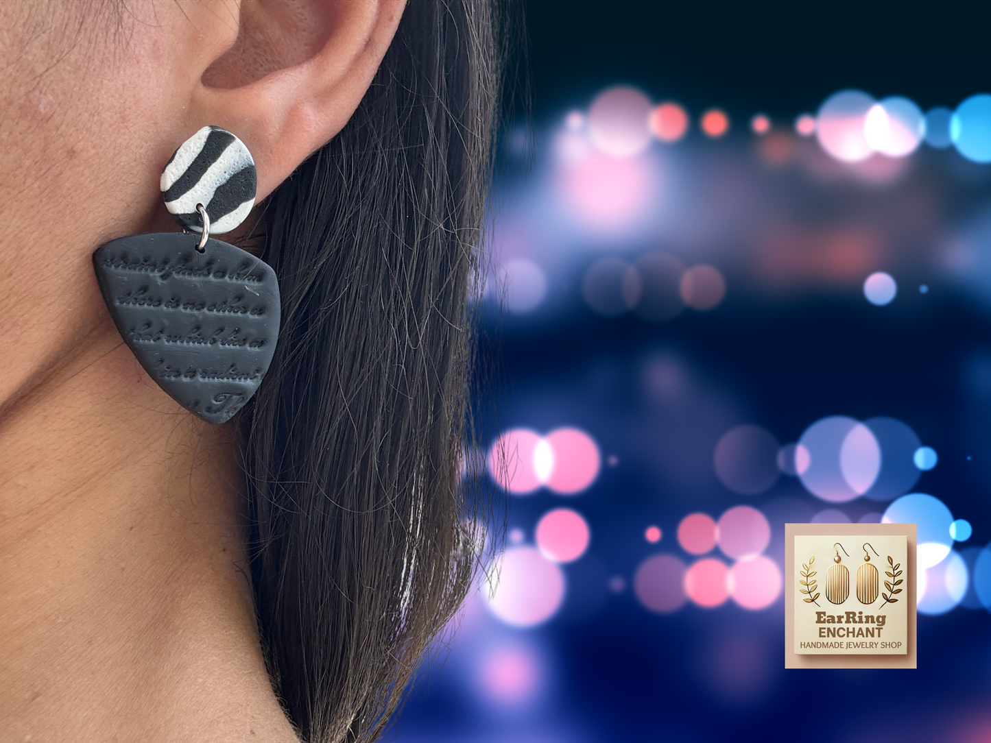 Elegant Black & White Embossed Earrings