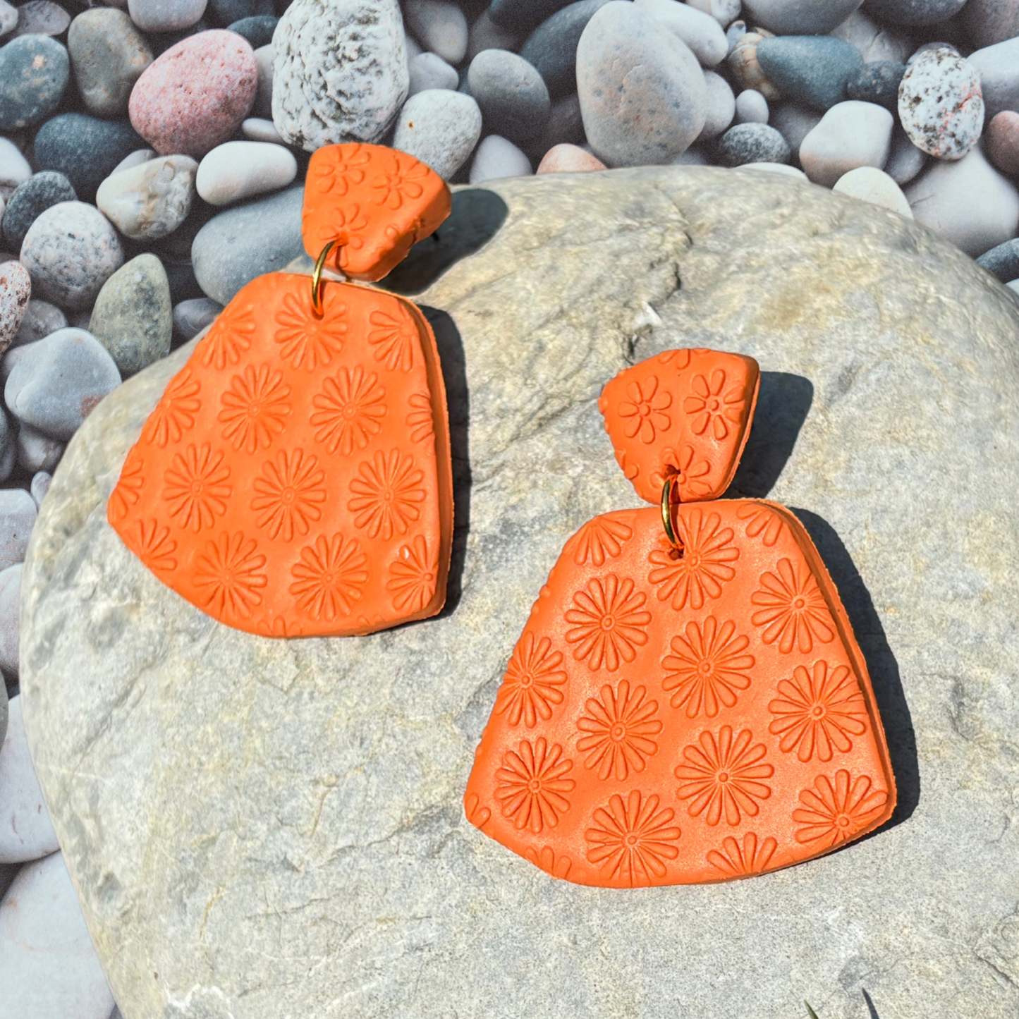 Bold & Boho Embossed Orange Polymer Clay Earrings
