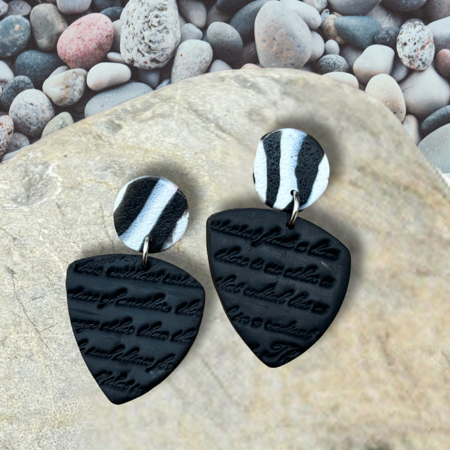 Elegant Black & White Embossed Earrings