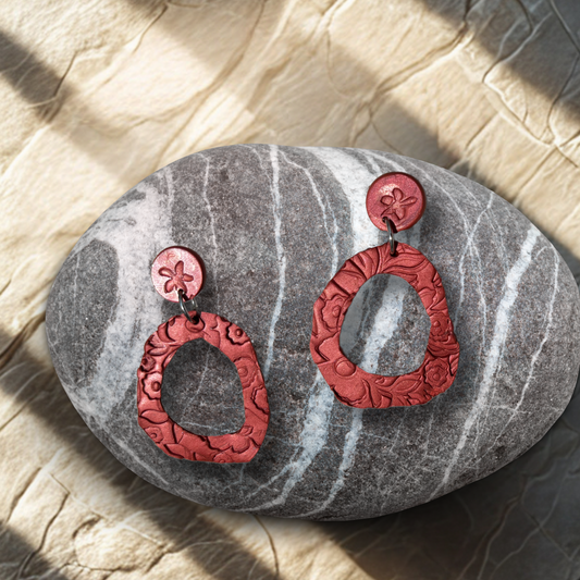 Elegant Textured Dark Red Earrings